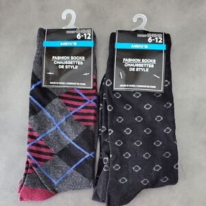 Men's Fashion Socks 2PK - Black and Pink Patterned (LL141)